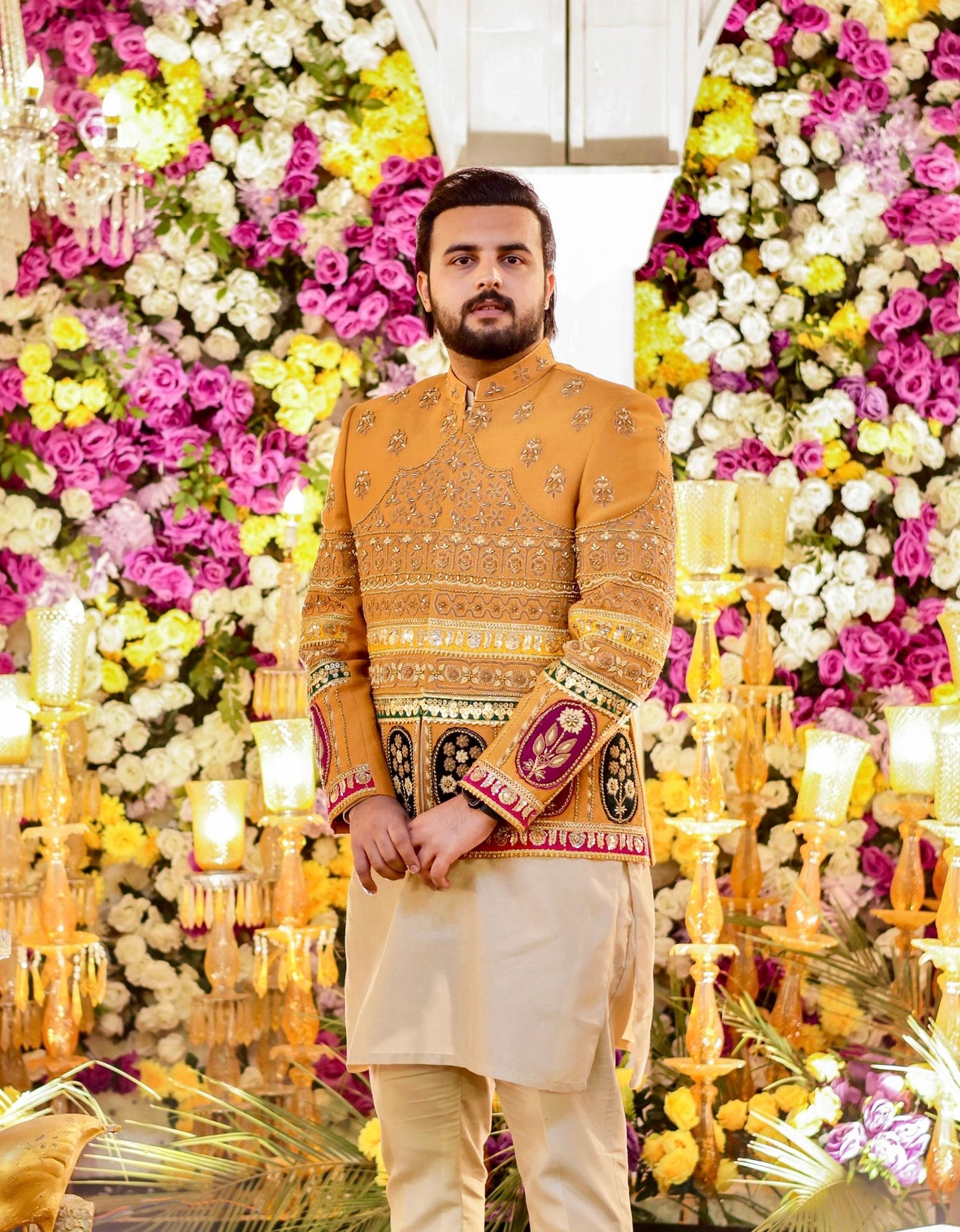 Royal Mustard Fully Hand Embellished Luxury Prince Coat (PR00062-MSD)
