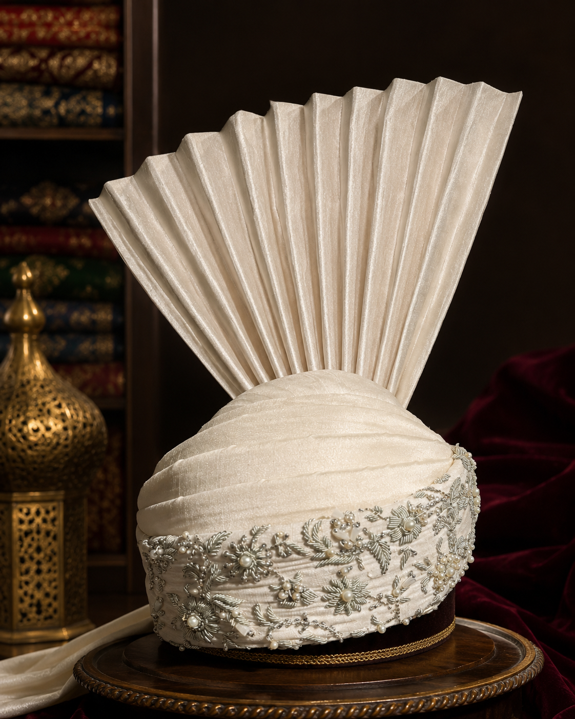 Aitchison Turban Soft Ivory With Silver Hand Embellishment