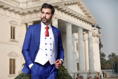 Cobalt Blue Three-Piece With White Double Press Waistcoat (PC00040-RYL)