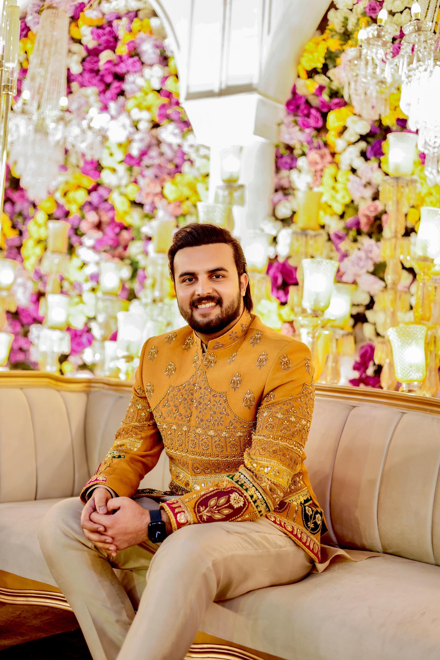 Royal Mustard Fully Hand Embellished Luxury Prince Coat (PR00062-MSD)