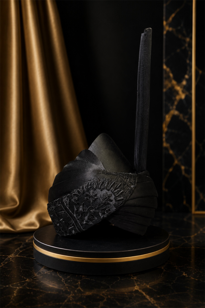 Black Embroidered Aitchison Turban