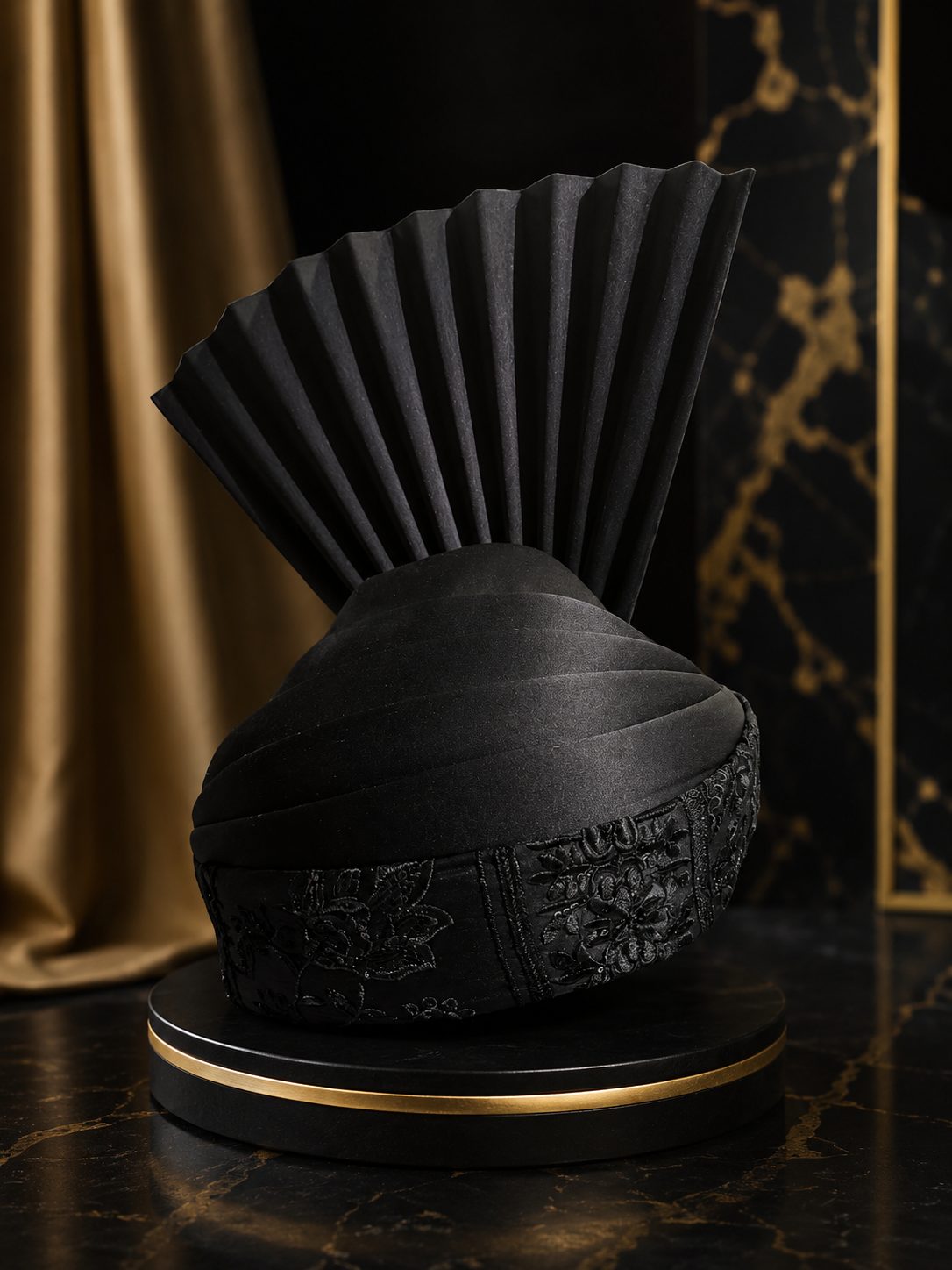 Black Embroidered Aitchison Turban