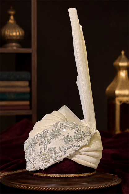 Aitchison Turban Soft Ivory With Silver Hand Embellishment