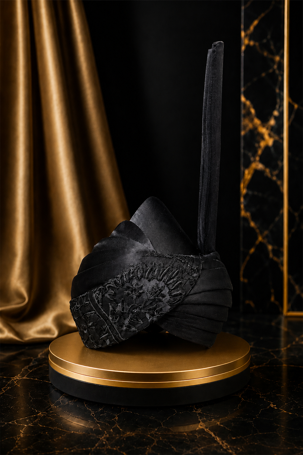 Black Embroidered Aitchison Turban