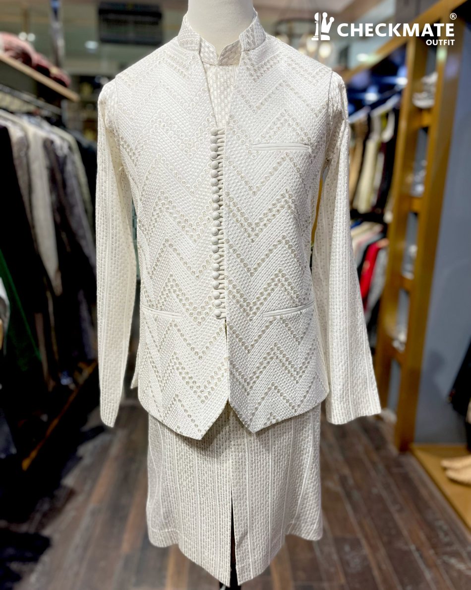 White Embroidered Waistcoat in Lahore, Pakistan
